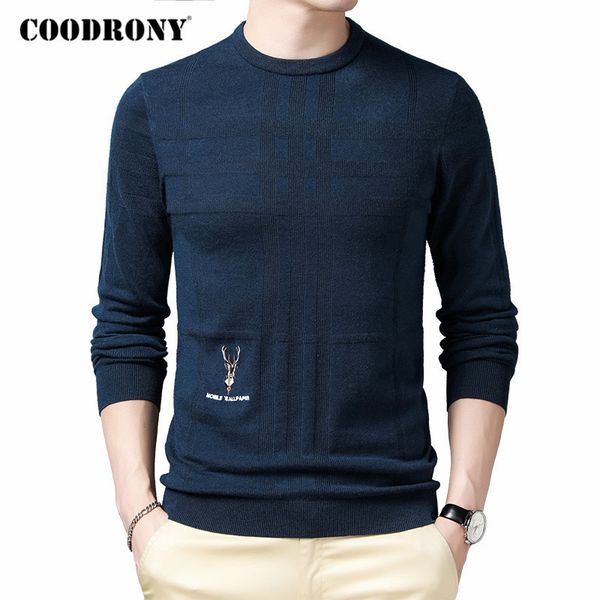 

coodrony brand sweater men clothing 2020 autumn winter knitwear soft cotton pullover men fashion pattern o-neck pull homme c1146, White;black