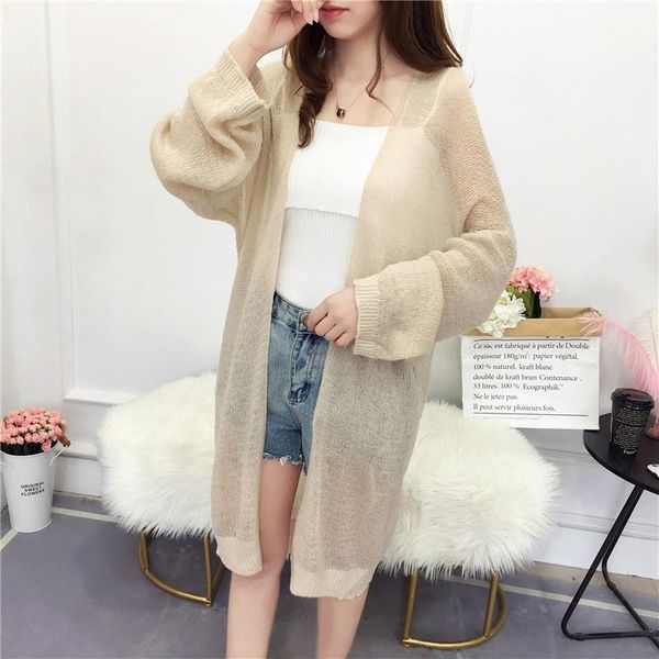 

autumn korean style plus long loose cardigan women long sleeve loose thin sweaters solid color jumper clothing1, White