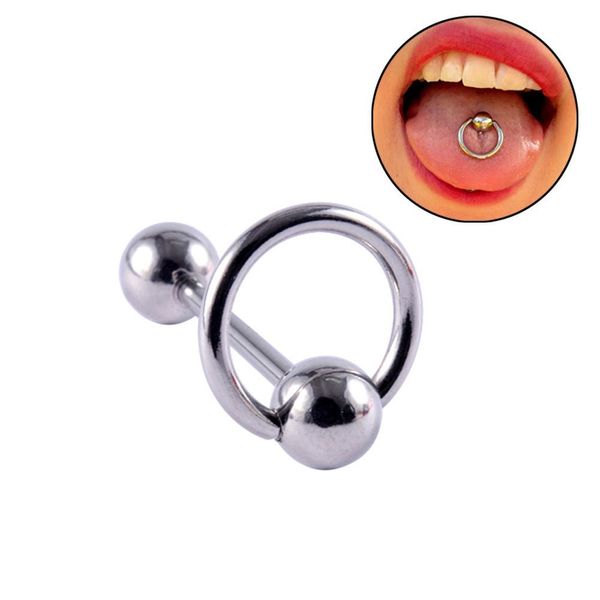 

1pc stainless steel tongue rings middle finger tongue barbell 16mm slave ring piercing barbell forbidden piercing body jewelry q sqcztl, Silver