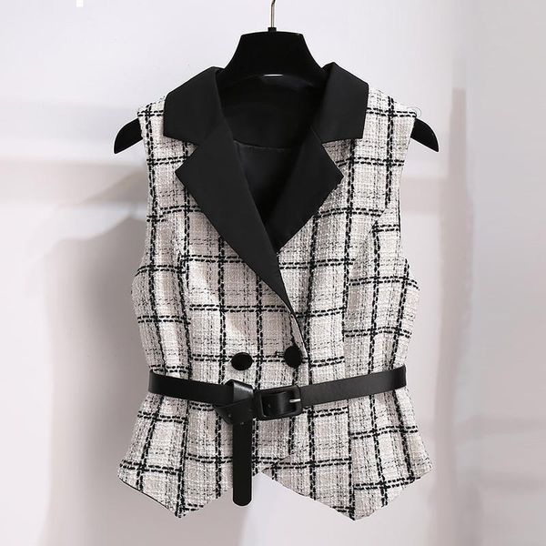 

2021 new autumn ladies winter 2 piece women's suits plaid cardigan tweed vest + crocheted dress two sets y471 yjc8, Gray