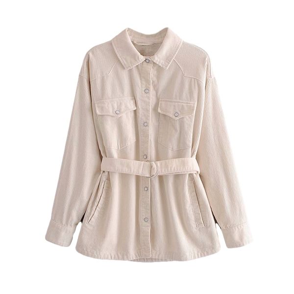 

2021 new velvet fall stripes female streetwear turn down collar thick shirt 33mh, White