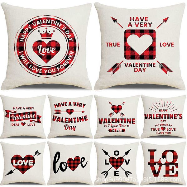 

valentines day pillow case plaid linen throw pillow cover printed decorative pillows cushion covers home car l decoration w-00541