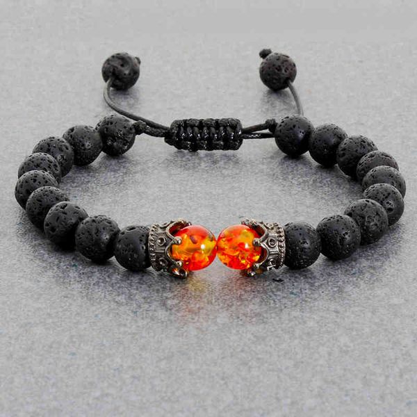 

black lava stone crown charm tiger eye beads bracelet for men women braided bracelets handmade adjustable jewelry pulseira, Golden;silver