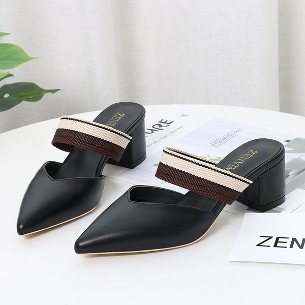 

2021 new european and summer point-blank-mouth women's heels in sandals cup6, Black