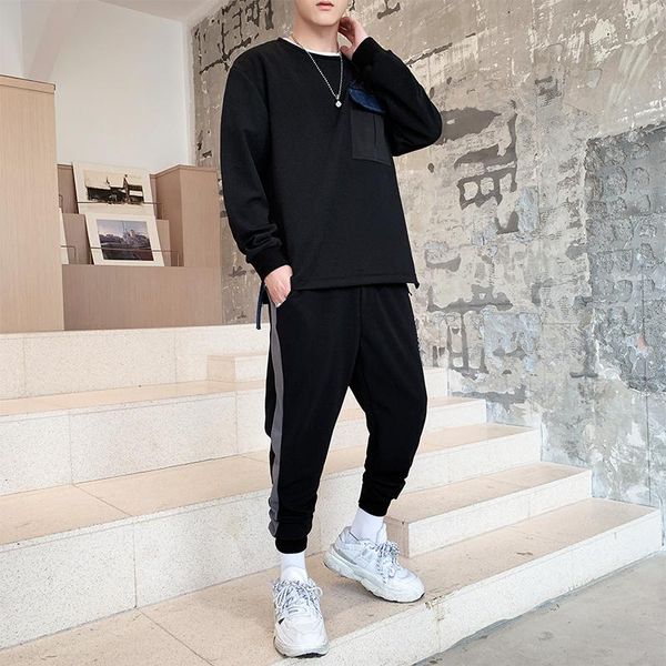 

men's tracksuits fashion large pocket decoration men slim fit long sleeve casual sweat suit, Gray