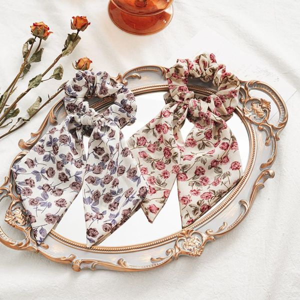 

women floral print scrunchies hair scarf bohemia women ribbon hairbands streamers bow hair rope ties ponytail accessories