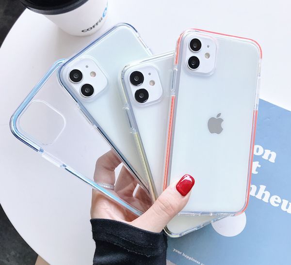 

for iphone 12 transparent simple candy color phone case for iphone 12mini 11 pro x xr xs max 6s 7 8 plus couples clear tpu back cover