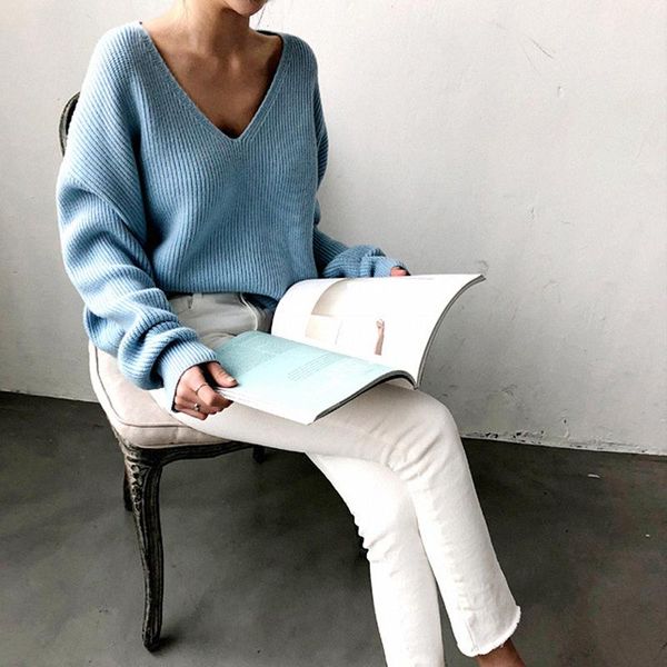 

women's sweaters 2021 autumn winter knitwear v-neck minimalist korean irregular hem knitted casual style vestdiaos, White;black