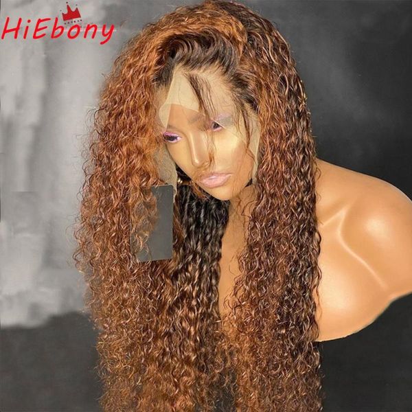 

preplucked lace front wig dark root ombre curly glueless remy hair lace front wigs deep parting 13x4 wigs with baby hair, Black;brown