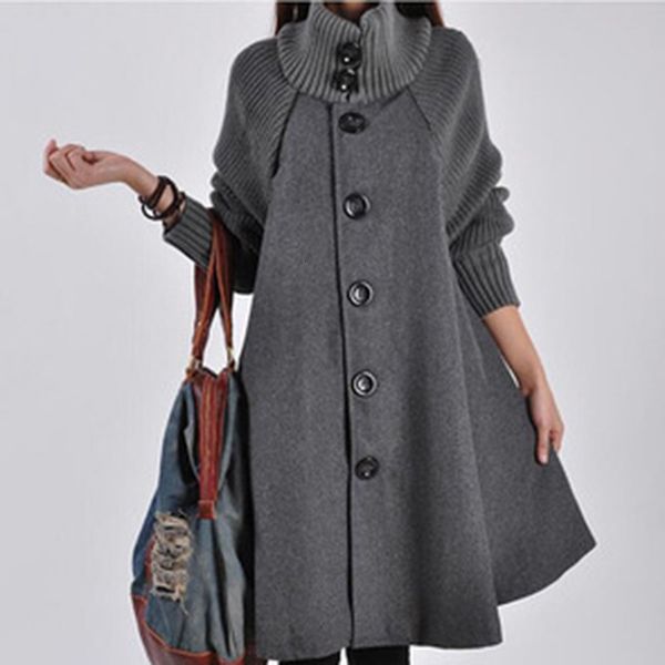 

winter wool sweater of long sleeves high o-neck trench women's coat ladies'spring only female, Tan;black