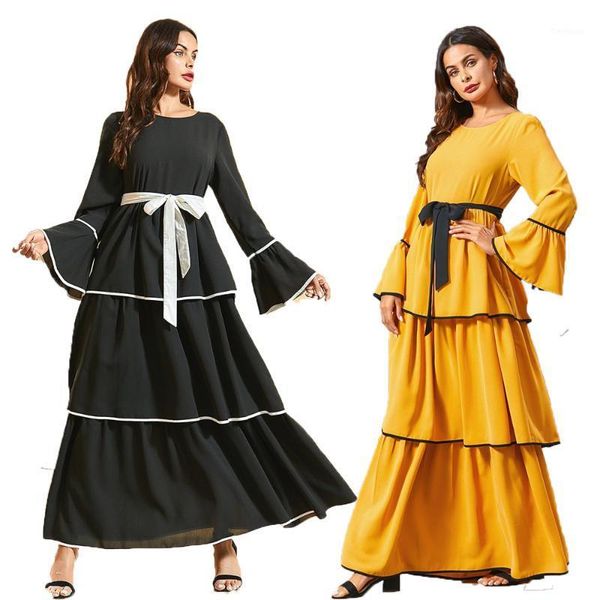 

women long dress vintage boho layered dress loose ramadan arab islamic clothing long sleeve middle east flare sleeve dresses new1, Red