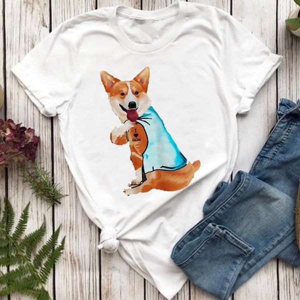 

women t-shirts cute trend fashion animal dog pet mom funny cartoon lady tshirt female ladies print graphic tee t-shirt, White