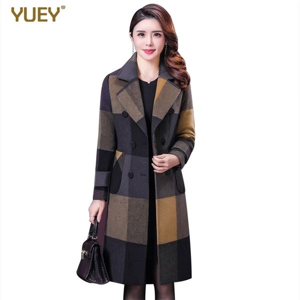 

new women plaid coat v neck a shape pattern woolen cloak for winter autumn knee length slim beautiful outwear plus size 201216, Black