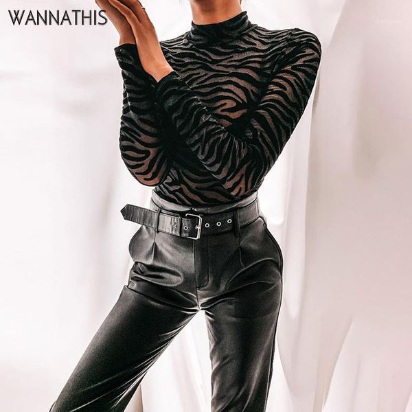 

women's jumpsuits & rompers wannathis mesh bodysuit stripe print long sleeve mock neck see-through spring autumn women black elastic la, Black;white