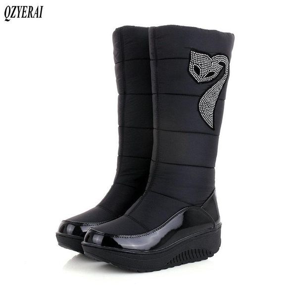 

qzyerai new european winter low temperature warm snow boots cotton-wool women boots down fur warm women shoes, Black