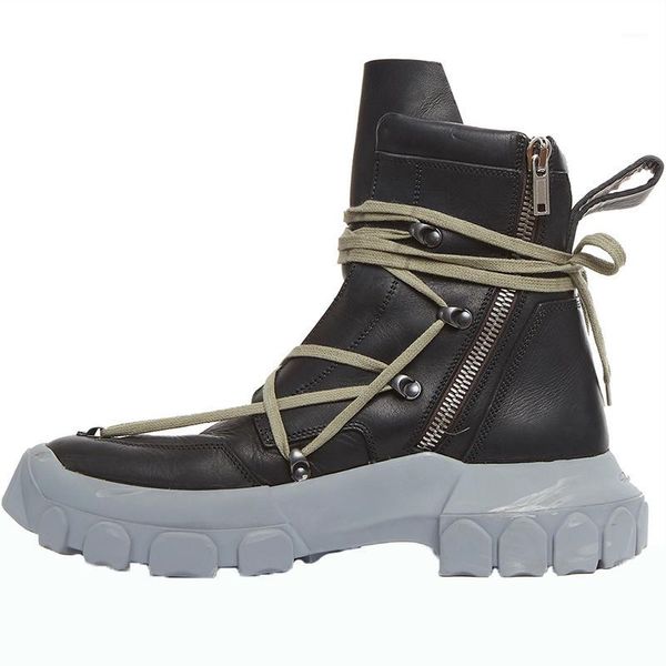 

luxury high men shoes genuine leather casual ankle trainers lace up safety boots winter platform sneakers homme1, Black