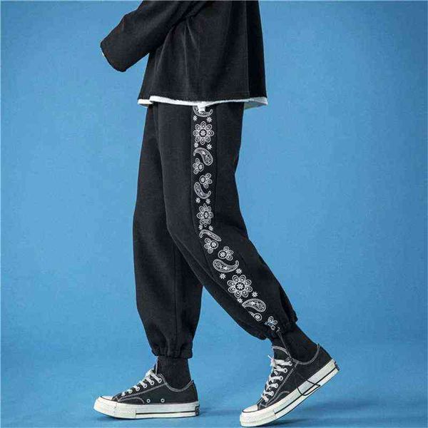 

paisley spring summer sweatpants men bandana cotton sports pant tracksuit 2021 loose trousers joggers jogging sportswear clothes w220214, Black