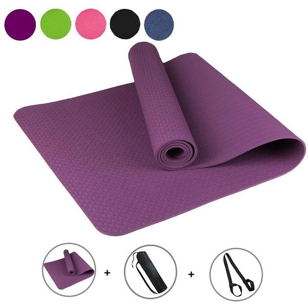 

1830 * 610 * 6мм yoga mat tpe non скольжению гимнастика мат пилатес тренировка для йоги тренажерного зала дома yogamat с strip bag