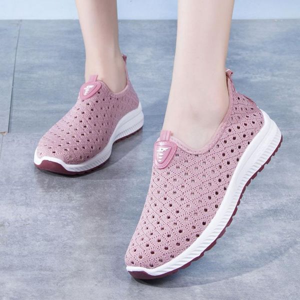 

shoes women summer cloth shoes women's breathable hollow mesh casual sneakers women middle-aged mom zapatos de mujer, Black