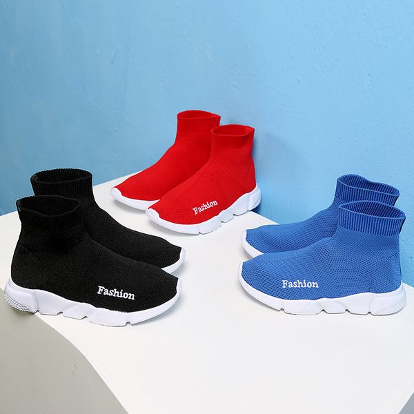 

children casual shoes boys girls sneaker child high elastic foot wrapping snow boots kids knitted socks shoes, Black