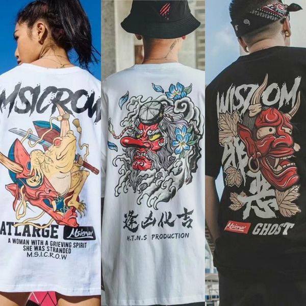 

chinese t shirt men japan hip hop t-shirt harajuku high street tshirt streetwear casual short sleeve summer cool devil t shirt, White;black