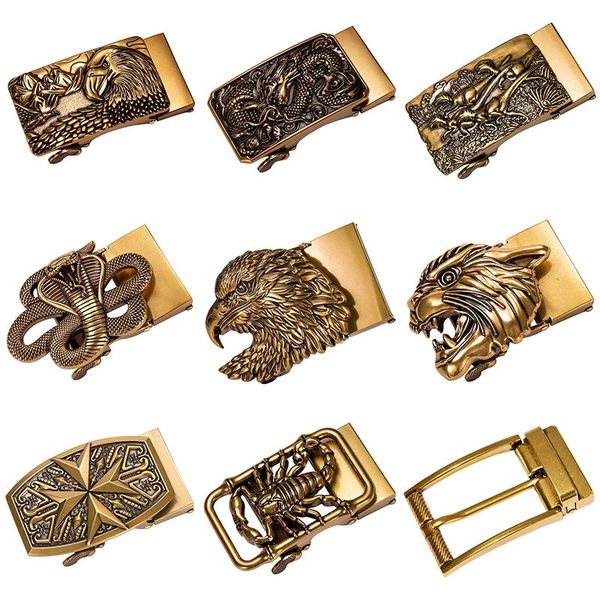 

2020 new designer men's belt buckles luxury vintage golden brass buckles with snake eagle replace buckle with designer, Black;brown