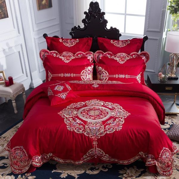 

egyptian cotton bedding sets bedroom wedding bed set bedclothes duvet cover sheet bedspread comforter pillowcase king size 9pcs1