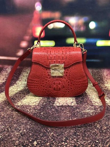 

latest design genuine crocodile skin leather women shoulder bag purle green color alligator head skin women tote cross body bag