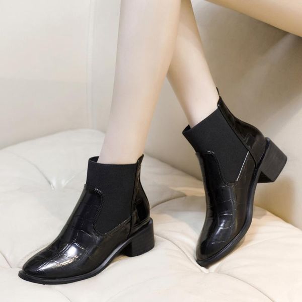 

boots autumn thick high heels women ankle boot female square toe ladies casual shoes 2021 big size y0101, Black