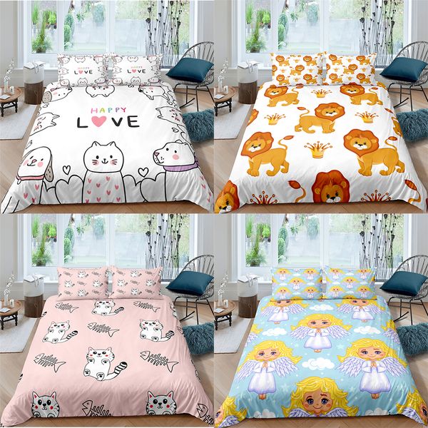 

zeimon cute lion duvet cover sets 3d cat animal bedding set bed linen with pillowcases twin full home textiles 2/3pcs