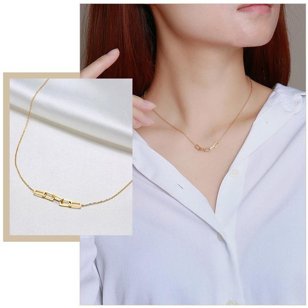 

chic rectangle links chain necklace for women,elegant gold color stainless steel metal chain,dainty statement lady jewelry, Silver