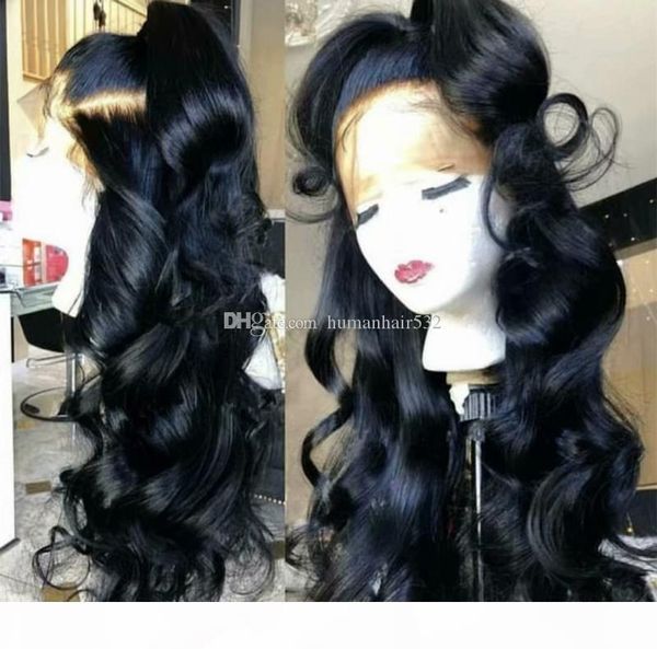 

soft human hair lace front wig pre plucked body wave virgin peruvian hair glueless full lace front wigs for black women, Black;brown