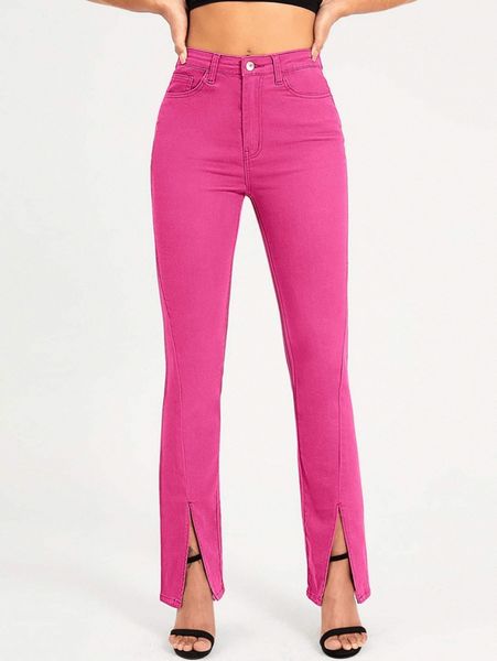 

high waisted split hem skinny jeans y8v7#, Blue