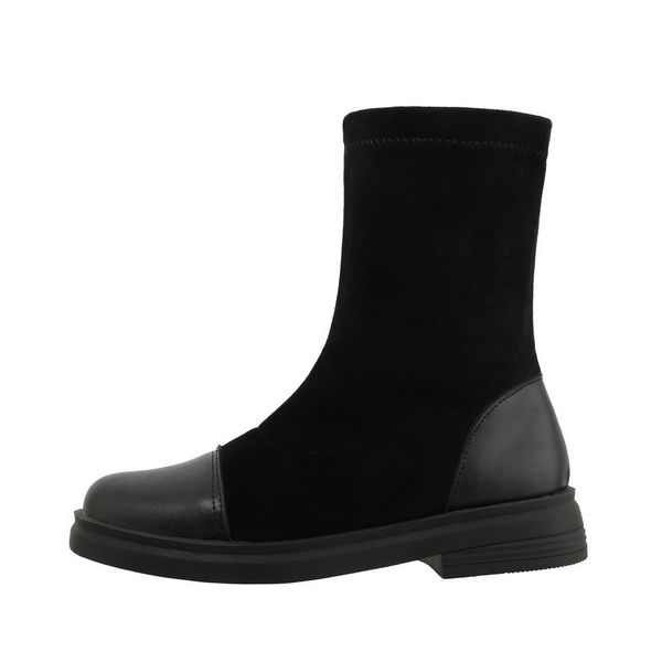 

2021 new new winter stretch pu flock knee high round toe all match women shoes square heel fashion long boots size 34-43 1wpv, Black