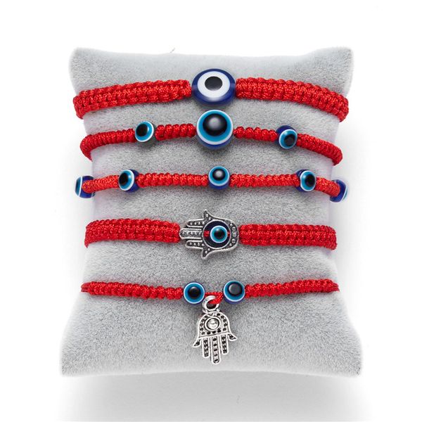 Pulseira quente lucky kabbalah string vermelha fios hamsa pulseiras azuis azul turco mal charme de jóias de joias fatima pulseira de amizade