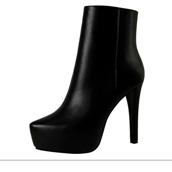 

ummewalo ankle length boots women fashion pointed toe pu leather high heel shoes winter ankle boots ladies shoes 9657-5 c0129, Black