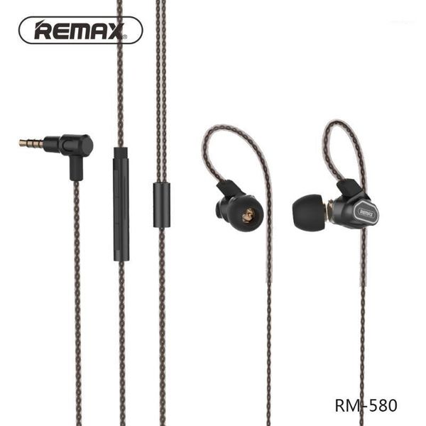 

remax 580 dual moving-coil wired earphone stereo earbuds bass headset with microphone voice control music for1