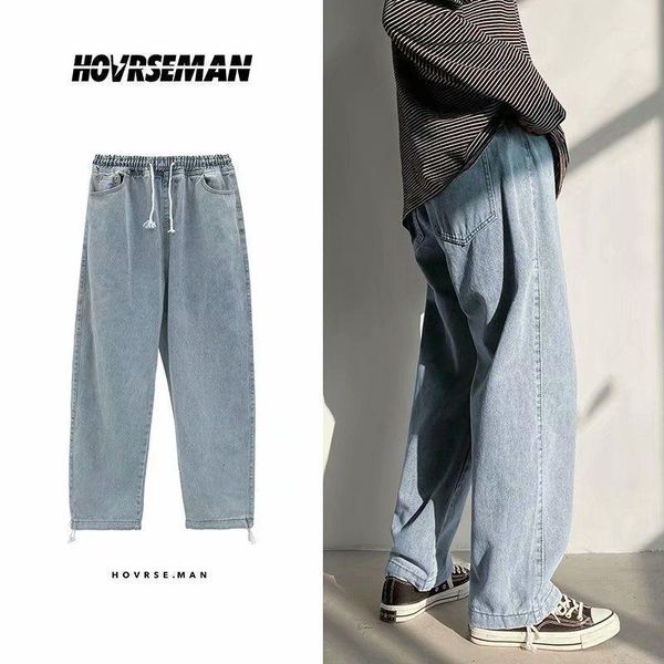 

autumn korean wide-leg jeans men's fashion casual retro blue jeans men streetwear loose hip-hop straight denim trousers mens1