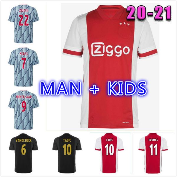 

20 21 ajax away soccer jerseys promes alvarez ajax amsterdam 2020 2021 football shirt van de beek tadic ziyech men kids kit uniforms, Black;yellow