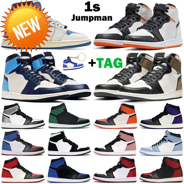 

men 2023 women basketball shoes jumpman 1s high og 1 military blue electro orange unc patent court purple chicago obsidian mens sports