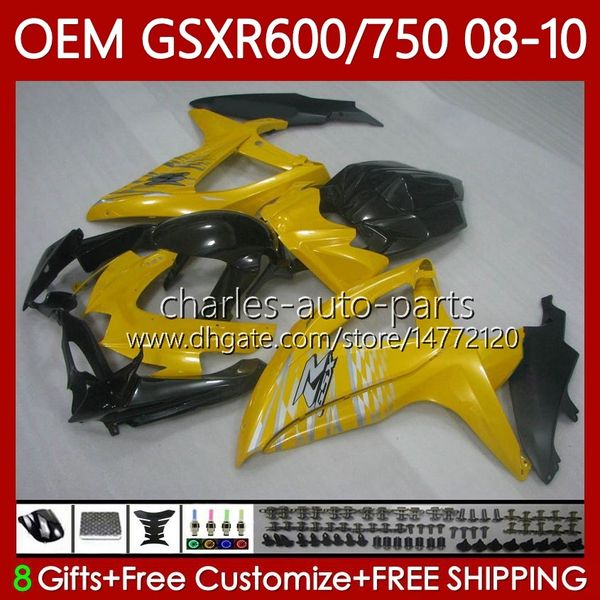 Тело для инъекций пресс-формы для Suzuki GSXR 600 750 CC K8 600CC 750CC 2009 2009 2010 GSXR600 GSX-R600 GSX-R750 GSXR-600 GSXR750 Золотой желтый 08 09 10 OEM FACKING