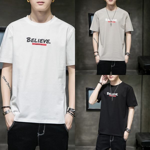 

5tnjx 2020 new korean fashion letter printed short sleeve t-shirt men's large loose half lo2vx t-shirt t-shirt sleeve, Blue