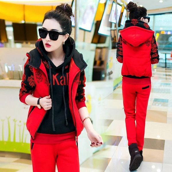 

autumn and winter new fashion women suit women's tracksuits casual set with a hood fleece sweatshirt three pieces set1, Gray