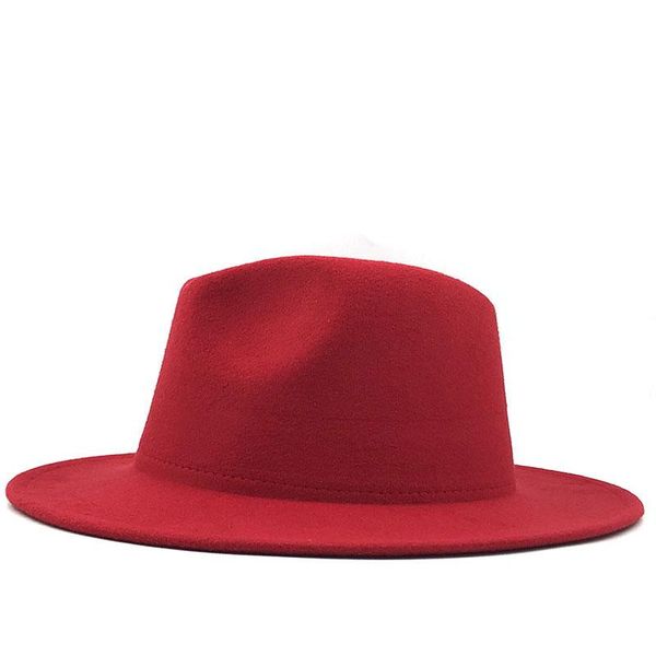 

winter outer red inner army green wool felt jazz fedora hats with thin belt buckle men women wide brim panama trilby cap bbytnc, Black;white