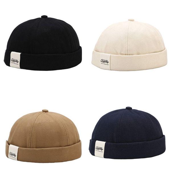 

ball caps korean men retro hip hop rolled edge brimless beanie hat letters logo patch 6 panels trendy sailor docker cap streetwear, Blue;gray