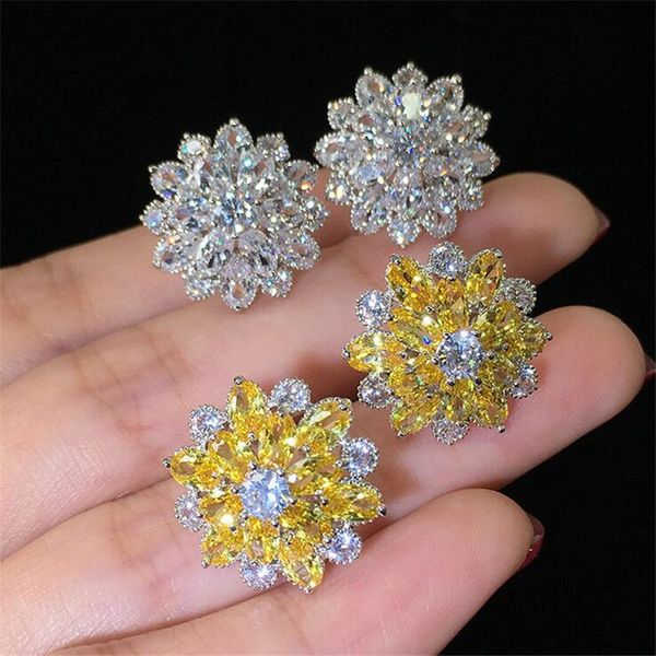 

2020 New Sparkling Luxury Jewelry 925 Sterling Silver Marquise Cut White Topaz CZ Diamond Women Flower Fashion Stud Earring For Lover's Gift