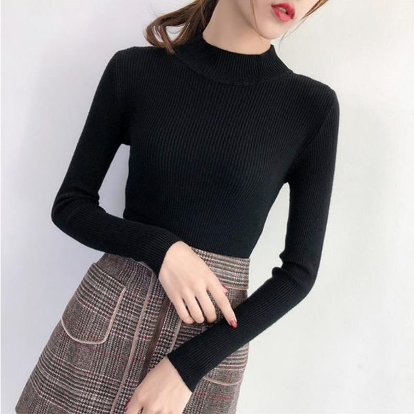 

women's sweaters turtleneck sweater bottoming long sleeves autumn 2021 pullover versatile knit slim en*, White;black