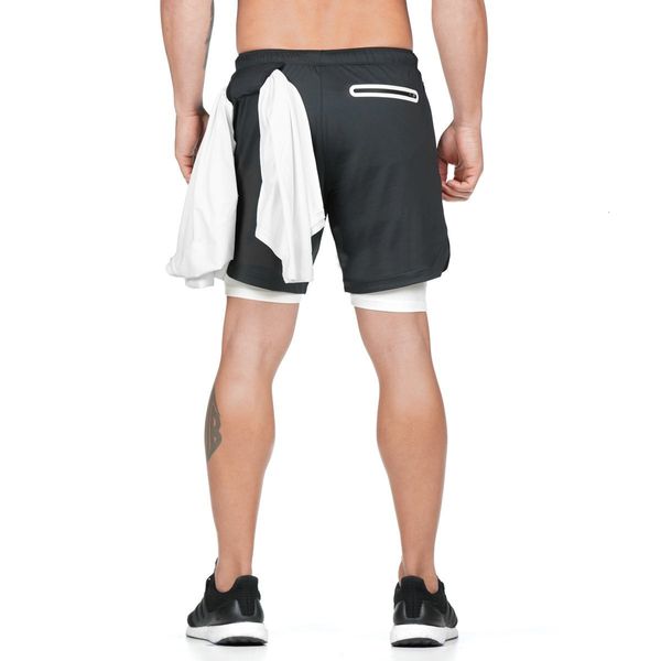 

muscle fitness brothers summer men's fast dry sports leisure exercise beach pants fake two-piece five point shorts, White;black