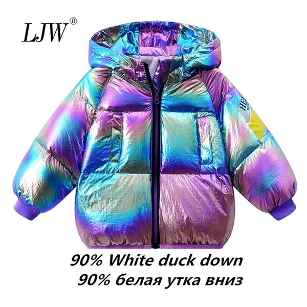 

glossy winter boys warm down jacket for girls coat shiny baby girls jacket fall kids hooded outerwear white duck down boys coat y200901, Blue;gray