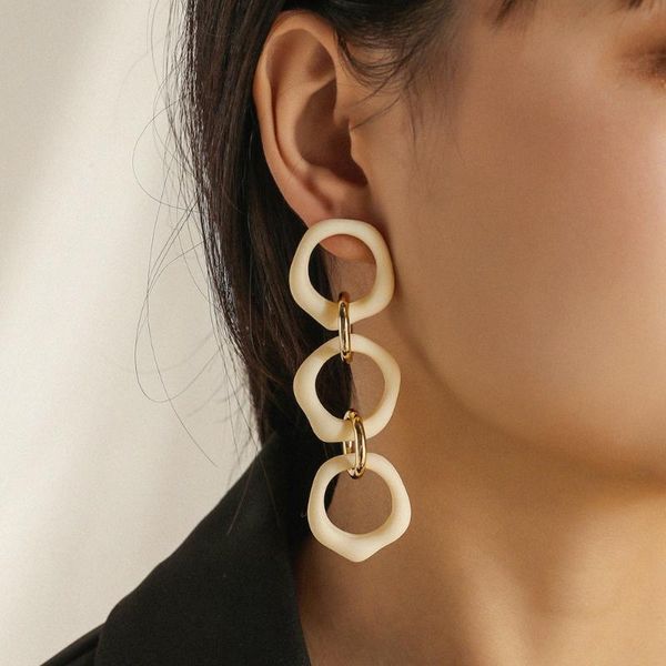 

hoop & huggie exaggerated geometric baking paint long earrings personalized matte rubber round s925 silver needle, Golden;silver